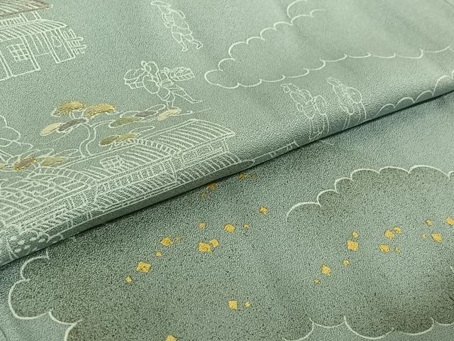 平和屋着物▽訪問着 単衣 刺繍 人物風景文 金彩 金糸 正絹 逸品 AABE4263jh