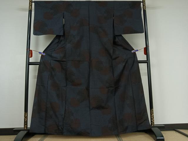平和屋着物▽本場大島紬 単衣 草葉文 正絹 逸品 AABE4270jh