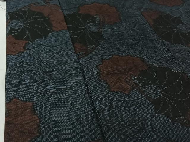 平和屋着物▽本場大島紬 単衣 草葉文 正絹 逸品 AABE4270jh