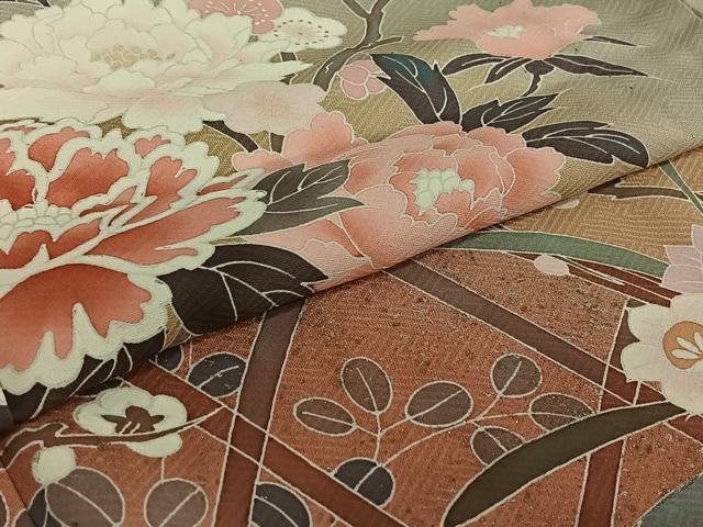 平和屋着物▽訪問着 単衣 花籬文 暈し染め 金銀彩 正絹 逸品 AABE4272jh