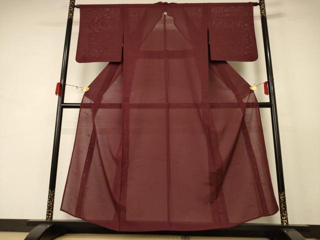 平和屋着物*夏物 色無地 絽 立波紋紗 葡萄茶色 正絹 逸品 AABE4310jd