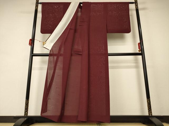 平和屋着物*夏物 色無地 絽 立波紋紗 葡萄茶色 正絹 逸品 AABE4310jd