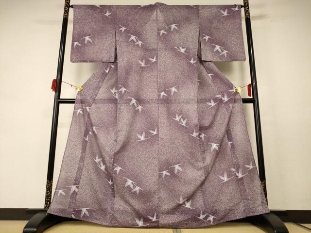 平和屋着物*夏物 小紋 絽 舞鳥文 暈し染め 洗える着物 AABE4314jd