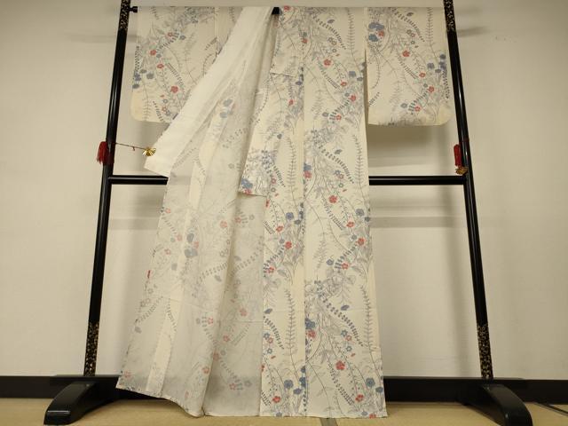 平和屋着物*夏物 小紋 絽 草花文 正絹 逸品 AABE4321jd