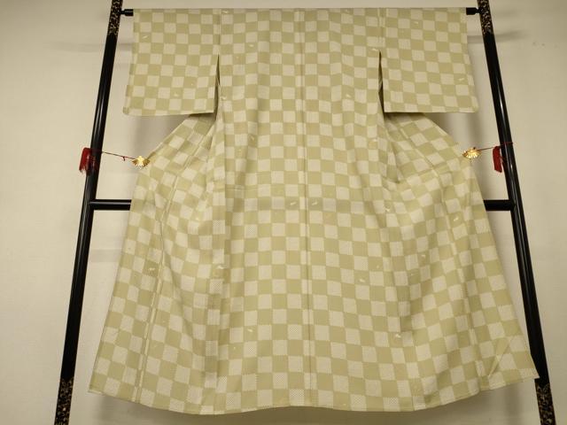 平和屋着物*夏物 小紋 絽 市松文様 兎 正絹 逸品 AABE4340jd