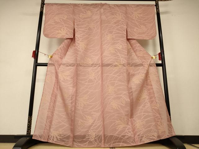 平和屋着物*夏物 小紋 紗 草葉文 正絹 逸品 AABE4357jd