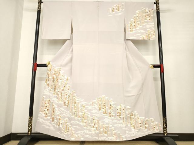 平和屋着物●銀座きしや 訪問着 駒刺繍 松竹梅吉祥文 薄柿色地 金彩 正絹 逸品 AABE4434ck