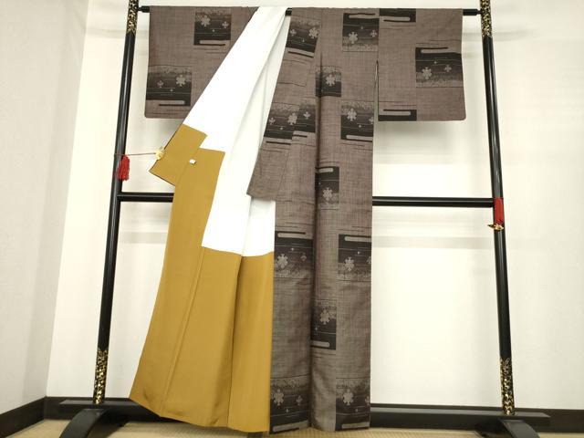 平和屋着物●本場大島紬 カタス7マルキ エ霞花文 正絹 逸品 AABE4447ck