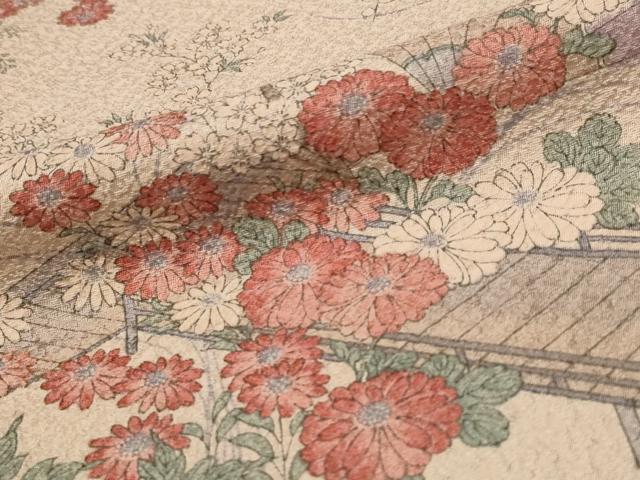 平和屋着物■上質な小紋 風景花文 正絹 逸品 AABE4540st