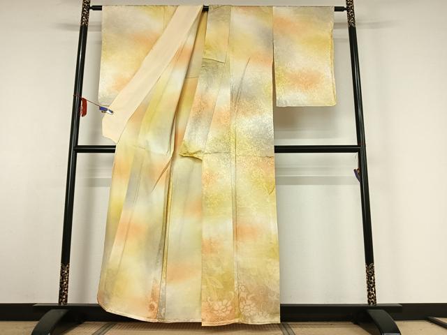平和屋着物▽上質な小紋 単衣 花唐草文 暈し染め 正絹 逸品 AABE4643jh