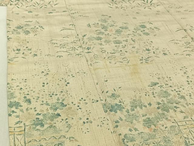 平和屋着物▽訪問着 単衣 紬地 風景花籬文 正絹 逸品 AABE4650jh