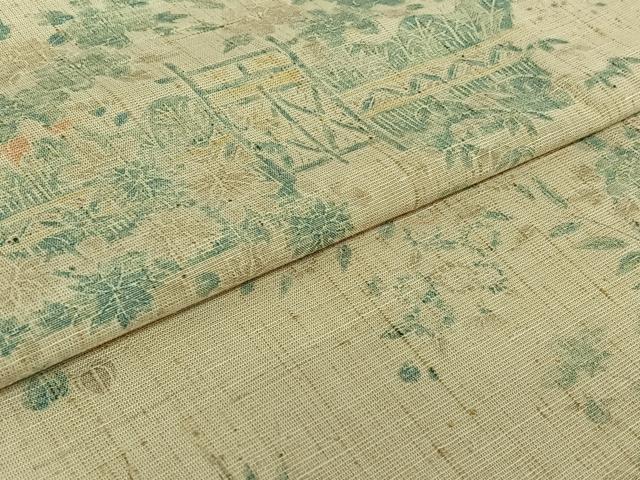 平和屋着物▽訪問着 単衣 紬地 風景花籬文 正絹 逸品 AABE4650jh