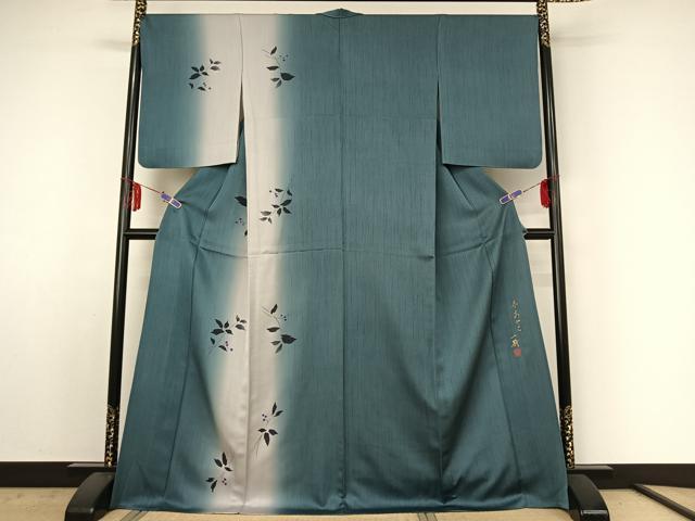 平和屋着物▽染色作家 草野一騎 訪問着 単衣 草花文 暈し染め 金彩 ロング丈 正絹 逸品 AABE4656jh