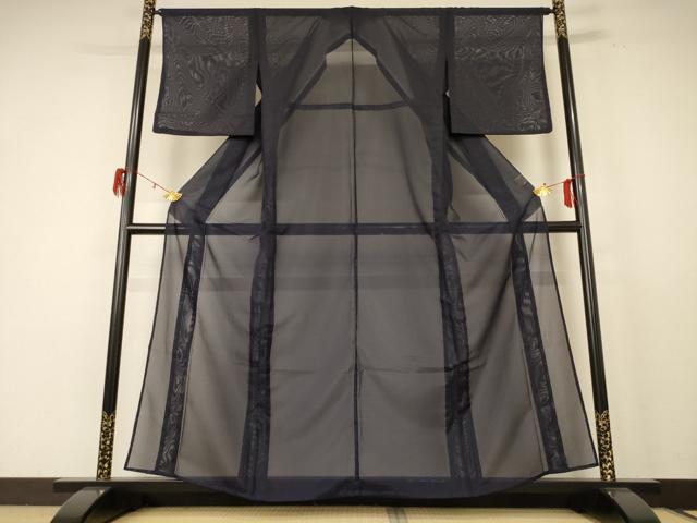 平和屋着物*夏物 色無地 絽 黒紅色 洗える着物 AABE4698jd