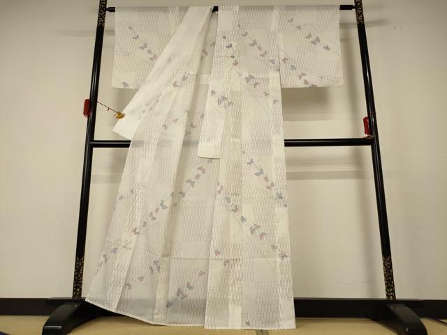 平和屋着物*夏物 小紋 絽 舞蝶文 洗える着物 AABE4707jd
