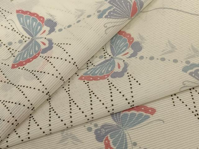 平和屋着物*夏物 小紋 絽 舞蝶文 洗える着物 AABE4707jd