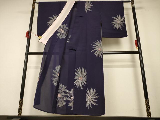 平和屋着物*夏物 小紋 紗 舞花文 銀糸 正絹 逸品 AABE4708jd