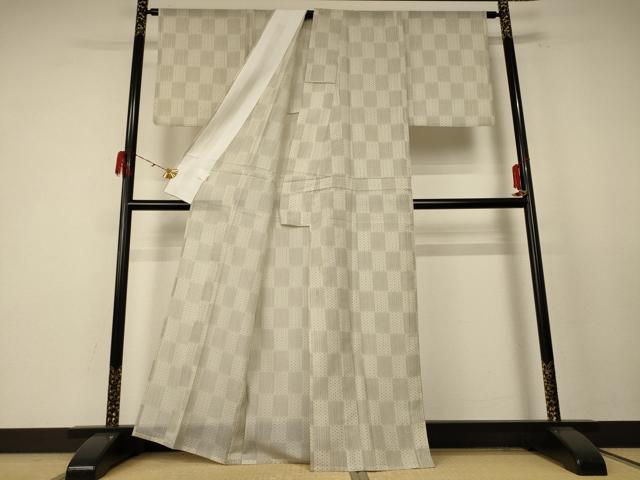 平和屋着物*夏物 小紋 絽 市松文様 洗える着物 AABE4751jd