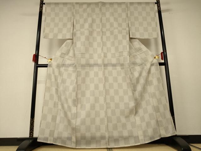 平和屋着物*夏物 小紋 絽 市松文様 洗える着物 AABE4751jd