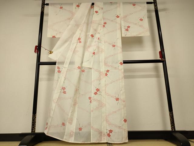 平和屋着物*夏物 小紋 絽 草花文 洗える着物 AABE4758jd