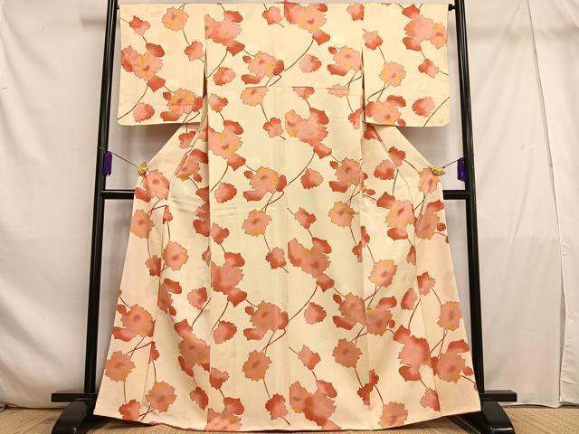 平和屋着物■上質な小紋 枝花文 地紋起こし 正絹 逸品 AABE5018oa