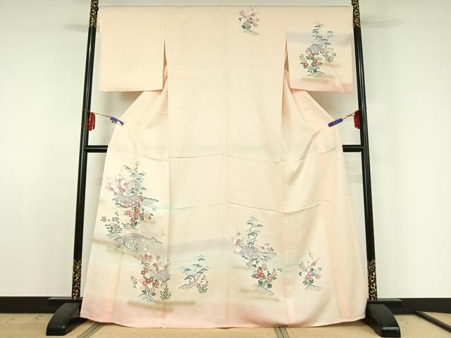 平和屋着物▽訪問着 単衣 風景花文 暈し染め 金彩 正絹 逸品 AABE5167jh