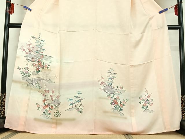 平和屋着物▽訪問着 単衣 風景花文 暈し染め 金彩 正絹 逸品 AABE5167jh