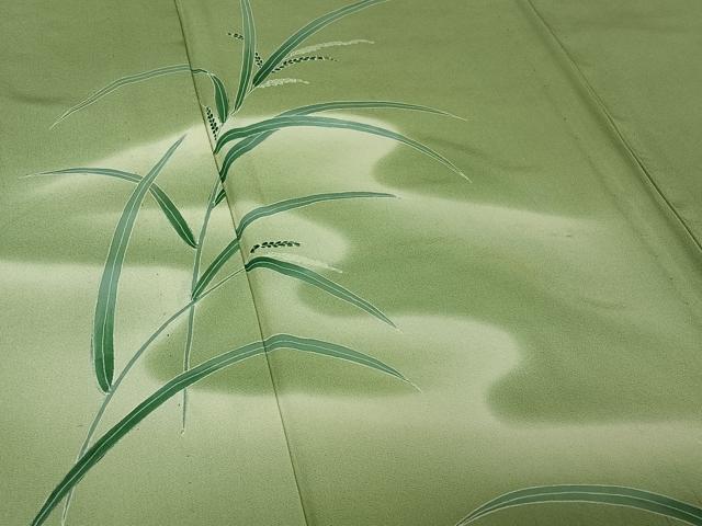 平和屋着物▽訪問着 単衣 草葉文 暈し染め 正絹 逸品 AABE5176jh