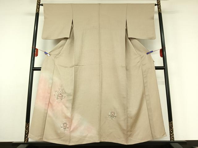 平和屋着物▽訪問着 単衣 中国三大刺繍 スワトウ刺繍 汕頭刺繍 花菱文 正絹 逸品 AABE5196jh