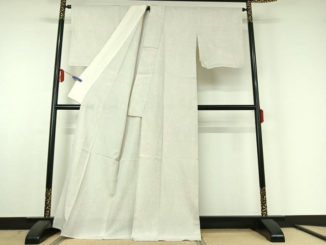平和屋着物▽本塩沢 単衣 110亀甲 草花文 正絹 逸品 AABE5198jh
