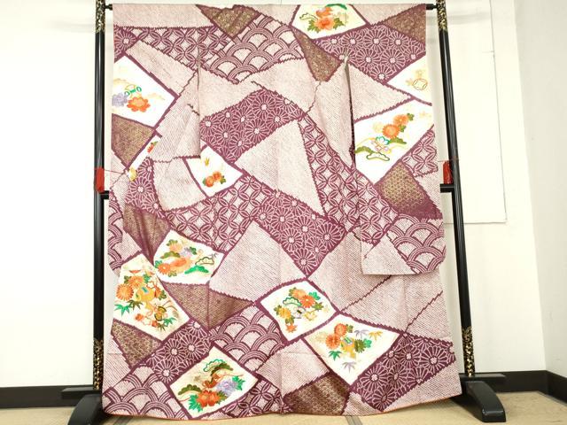 平和屋着物●豪華振袖 駒刺繍 絞り 吉祥花松文 金糸 金彩 正絹 逸品 AABE5232cs