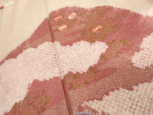 平和屋着物●訪問着 絞り 刺繍 草花文 金彩 正絹 逸品 AABE5266cs