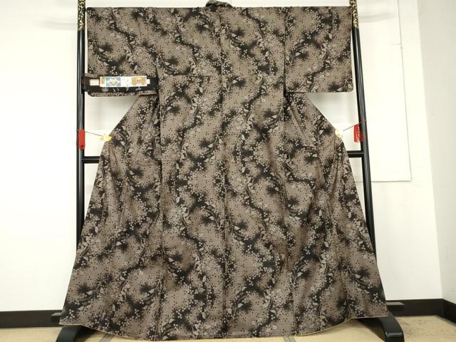 平和屋着物●本場大島紬　一元7マルキ　純泥染　手織　枝花文　谷崎絹織物謹製　証紙付き　正絹　逸品　AABE5273cs 平和屋着物○本場大島紬 一元7マルキ 純泥染 手織 枝花文