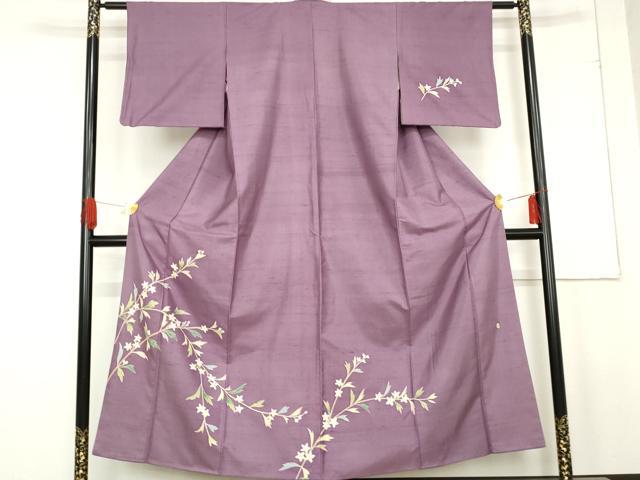 平和屋着物●本加賀友禅作家 成竹登茂男 訪問着 白山紬地 枝花文 正絹 逸品 AABE5296cs