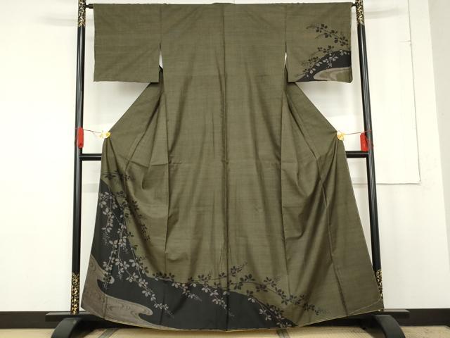平和屋着物●本場大島紬　訪問着　カタス7マルキ　流水枝葉文　正絹　逸品　未使用　AABE5303cs 平和屋着物○本場大島紬 訪問着 カタス7マルキ 流水枝葉文 正絹 逸品
