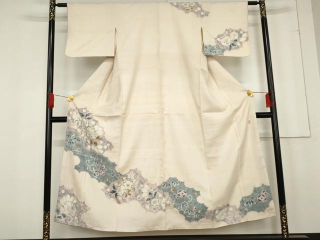 平和屋着物●十日町　名門　滝泰謹製　訪問着　紬地　絞り　辻が花　正絹　逸品　未使用　AABE5314cs 平和屋着物○十日町 名門 滝泰謹製 訪問着 紬地 絞り 辻が花 正絹