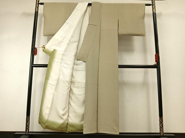 平和屋着物●寺山存男 江戸小紋 万筋 緑色×ベージュ色 正絹 逸品 AABE5459fy