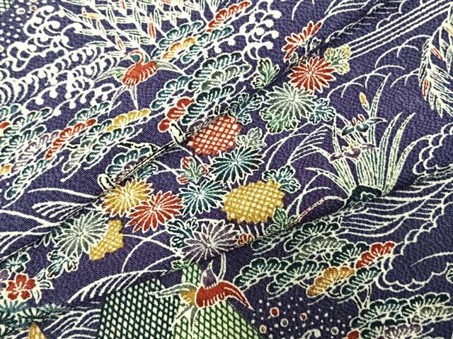 平和屋着物●上質な小紋 花鳥文 鬼しぼ縮緬 正絹 逸品 未使用 AABE5582fy