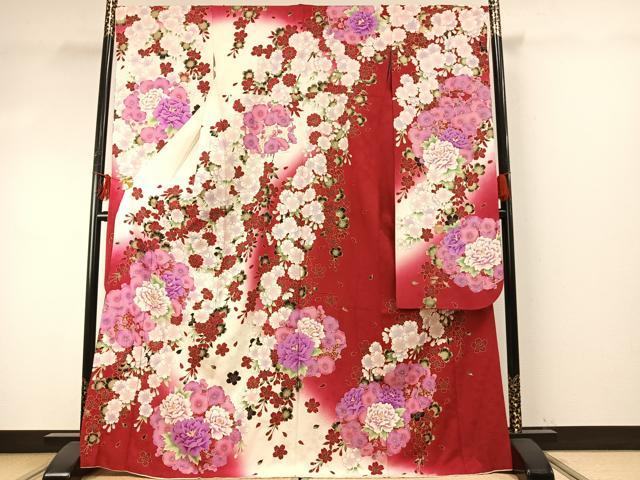 平和屋着物●豪華振袖　薔薇　暈し染め　金銀彩　正絹　逸品　AABD7376ck 平和屋着物○豪華振袖 薔薇 暈し染め 金銀彩 正絹 逸品 AABD7376ck 平和