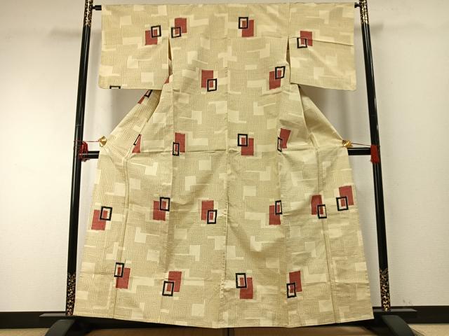 平和屋着物▽上質な紬 単衣 色紙重ね文 正絹 逸品 AABE5612fy