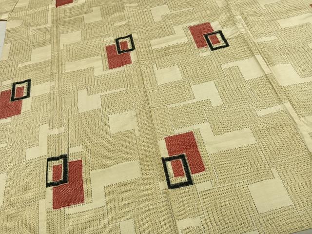 平和屋着物▽上質な紬 単衣 色紙重ね文 正絹 逸品 AABE5612fy