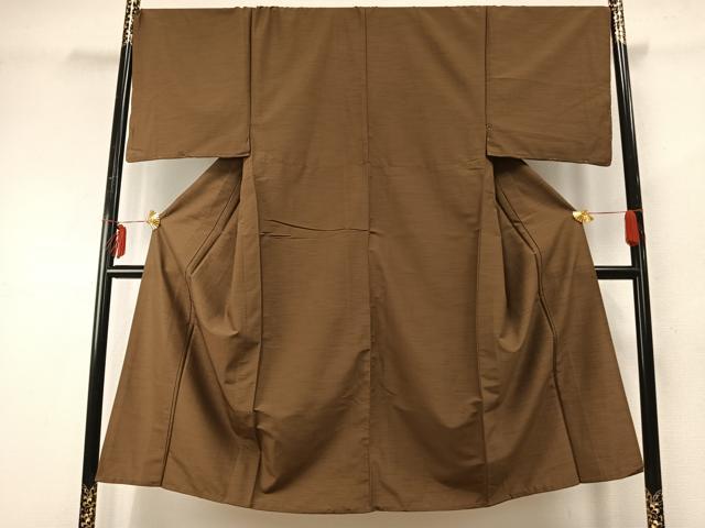平和屋着物▽男性 色無地 単衣 朽葉色 洗える着物 未使用 AABE5617fy