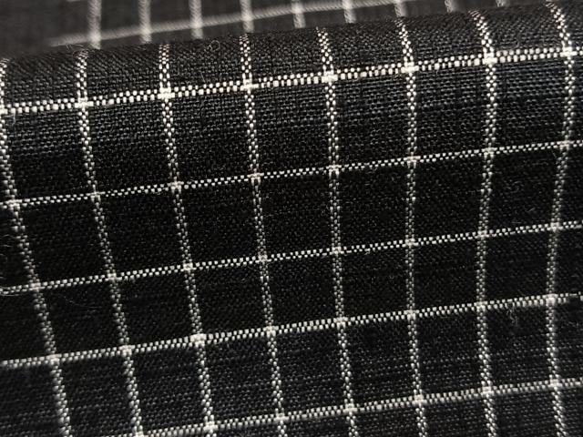 平和屋着物▽上質な紬 単衣 横段格子文 黒地 正絹 逸品 AABE5621fy