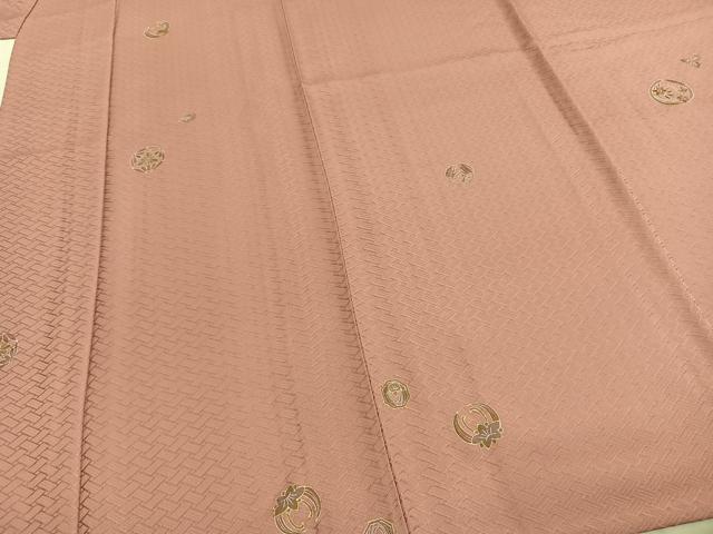 平和屋着物▽友禅作家の巨匠 浅井青仁 小紋 単衣 花丸文 珊瑚色 金彩 丹後ちりめん 反端付き 正絹 逸品 AABE5627fy