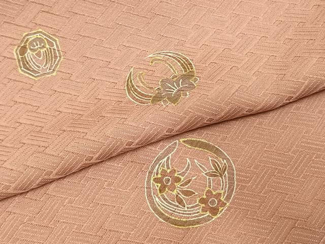 平和屋着物▽友禅作家の巨匠 浅井青仁 小紋 単衣 花丸文 珊瑚色 金彩 丹後ちりめん 反端付き 正絹 逸品 AABE5627fy