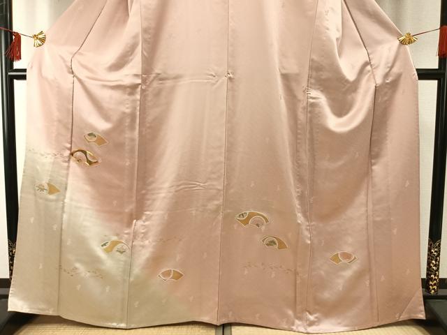 平和屋着物▽訪問着 単衣 駒刺繍 地紙花文 暈し染め 金銀彩 正絹 逸品 AABE5642fy