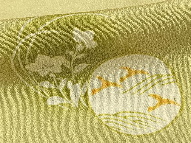 平和屋着物▽上質な小紋 単衣 花鳥丸文 暈し染め 大丸扱い 正絹 逸品 AABE5660fy