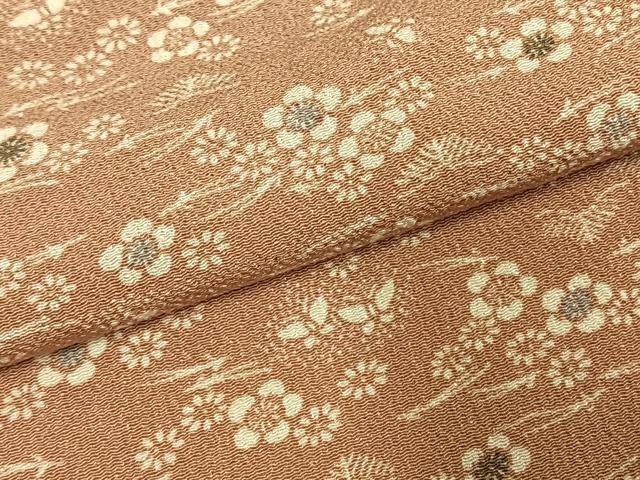 平和屋着物▽上質な小紋 単衣 型染め 花蝶文 鬼しぼ縮緬 正絹 逸品 AABE5661fy