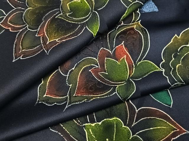 平和屋着物▽上質な小紋 単衣 草花文 正絹 逸品 AABE5671fy