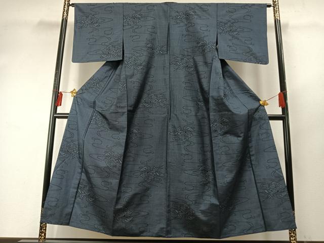 平和屋着物▽本場大島紬 単衣 流水花文 正絹 逸品 AABE5672fy